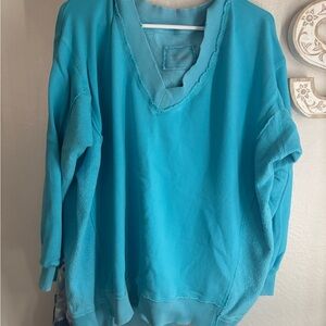 Aerie Blue V-Neck Sweater with Soft Cotton-Blend